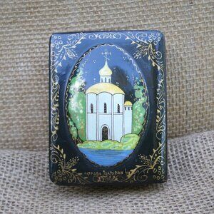 Vintage Handmade Lacquered Box Russian Church
